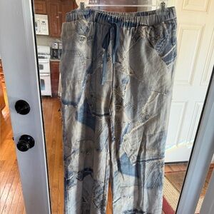 Artistic Patterned Wide Leg Jeans